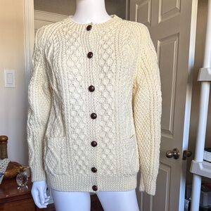 Wool Cardigan by John Molloy Cream Color Like New Pit to Pit 19”